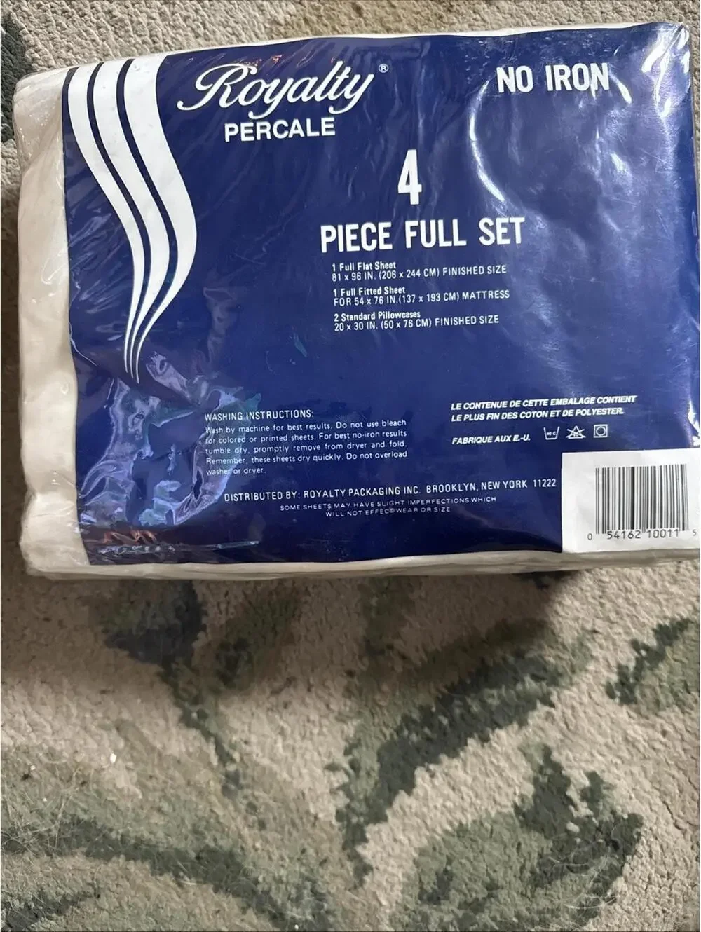 Royalty 4 Piece Full Set U.S.A No Iron Fitted Flat Pillowcases Cotton Polyester